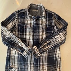 Outerknown Blanket Shirt – Atlantic Blue Bigbury Plaid, 100% Organic Cotton L